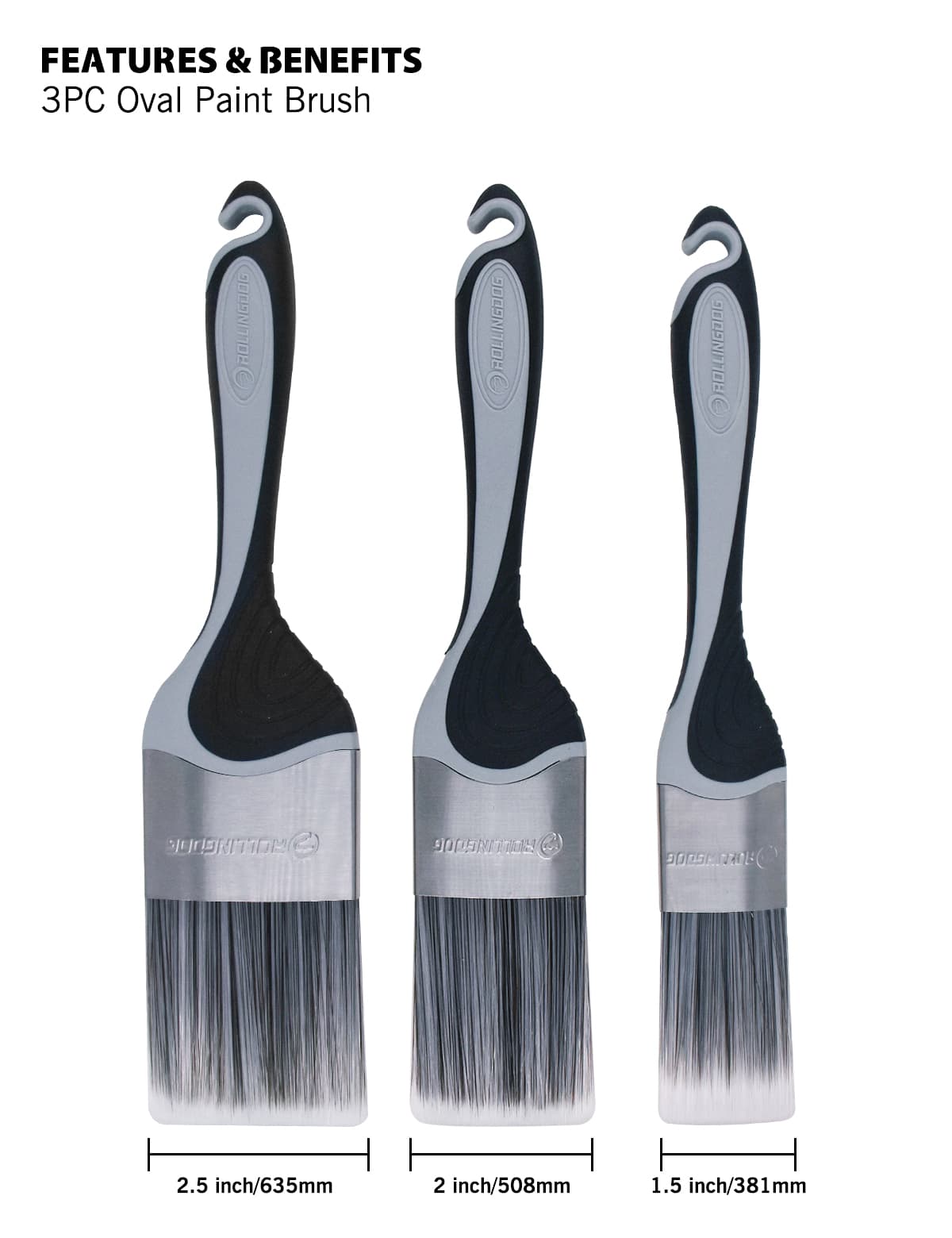 Набор кистей Rollingdog 37/50/62мм, синтетика серия Professional, арт.10545 - фото 10