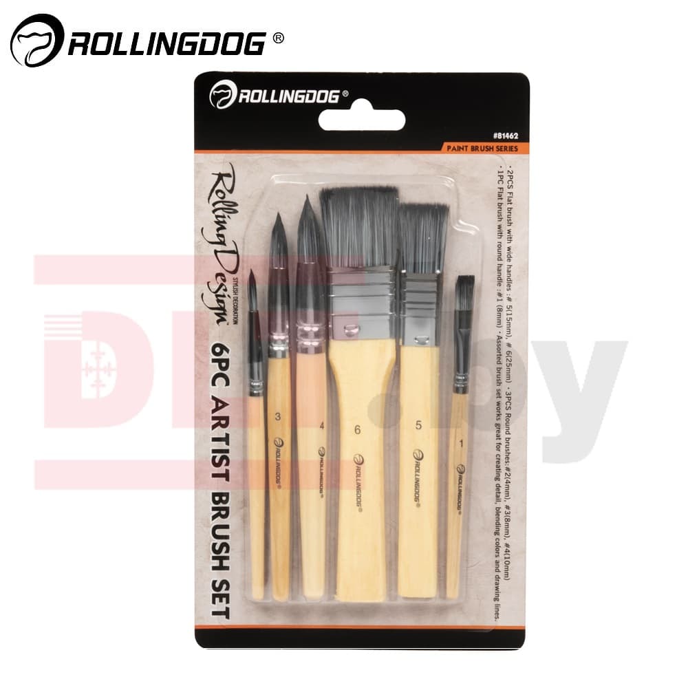 Набор кистей Rollingdog 4/8/8/10/15/25/мм, синтетика, серия Standard, арт.81462
