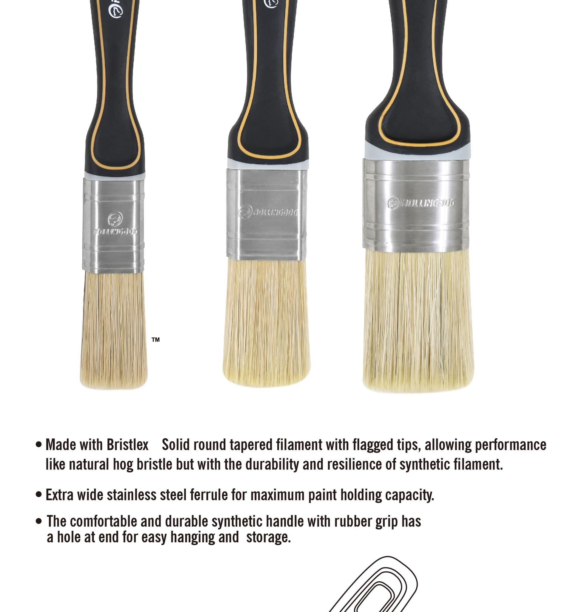Набор кистей Rollingdog DUAL-PRO 25/35/45мм, синтетика, серия Elite, арт.10455 - фото 5