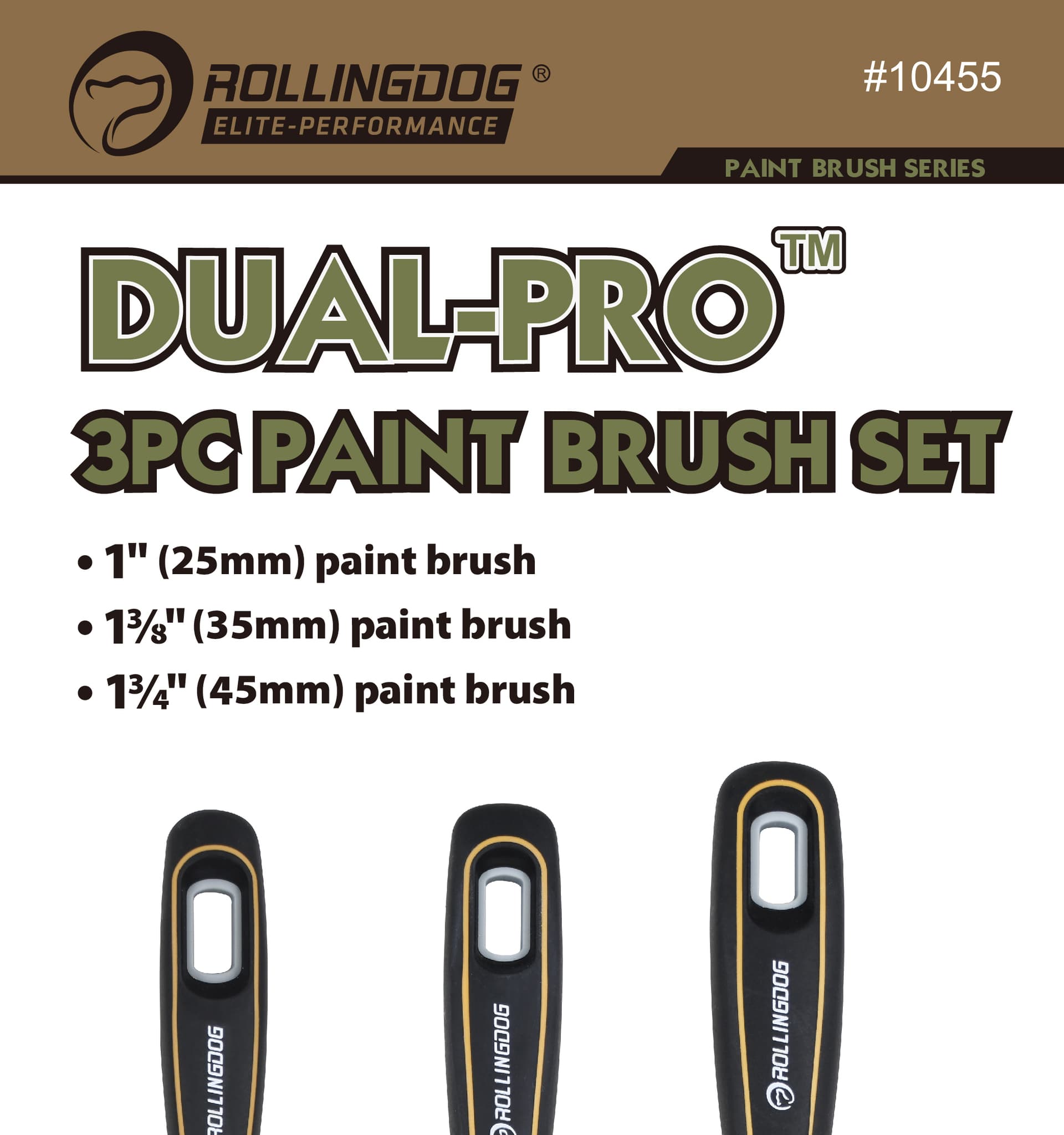 Набор кистей Rollingdog DUAL-PRO 25/35/45мм, синтетика, серия Elite, арт.10455 - фото 4