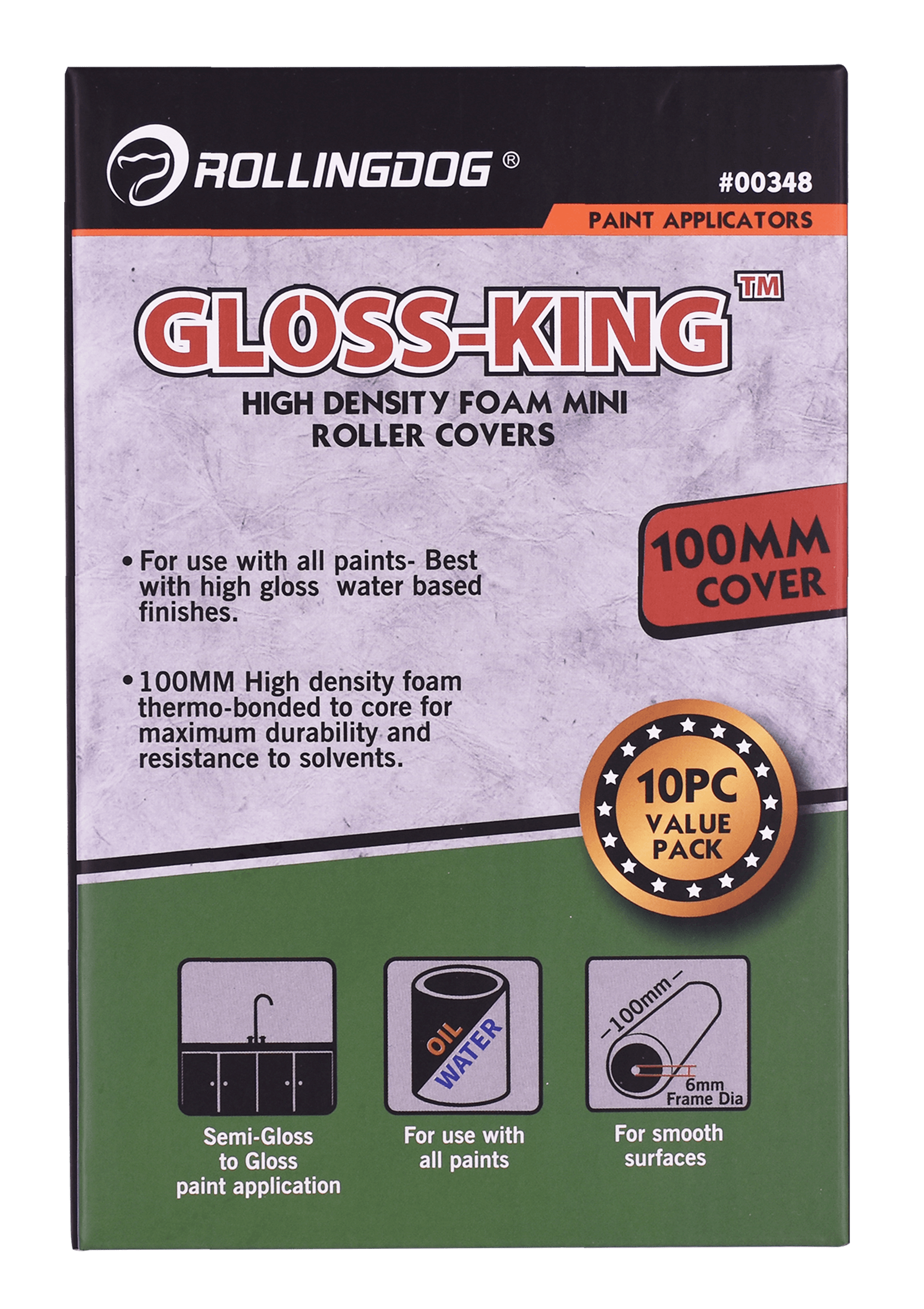 Набор валиков Rollingdog GLOSS-KING 100мм, 10шт, для бюгеля 6мм, поролон, арт.00348 - фото 9