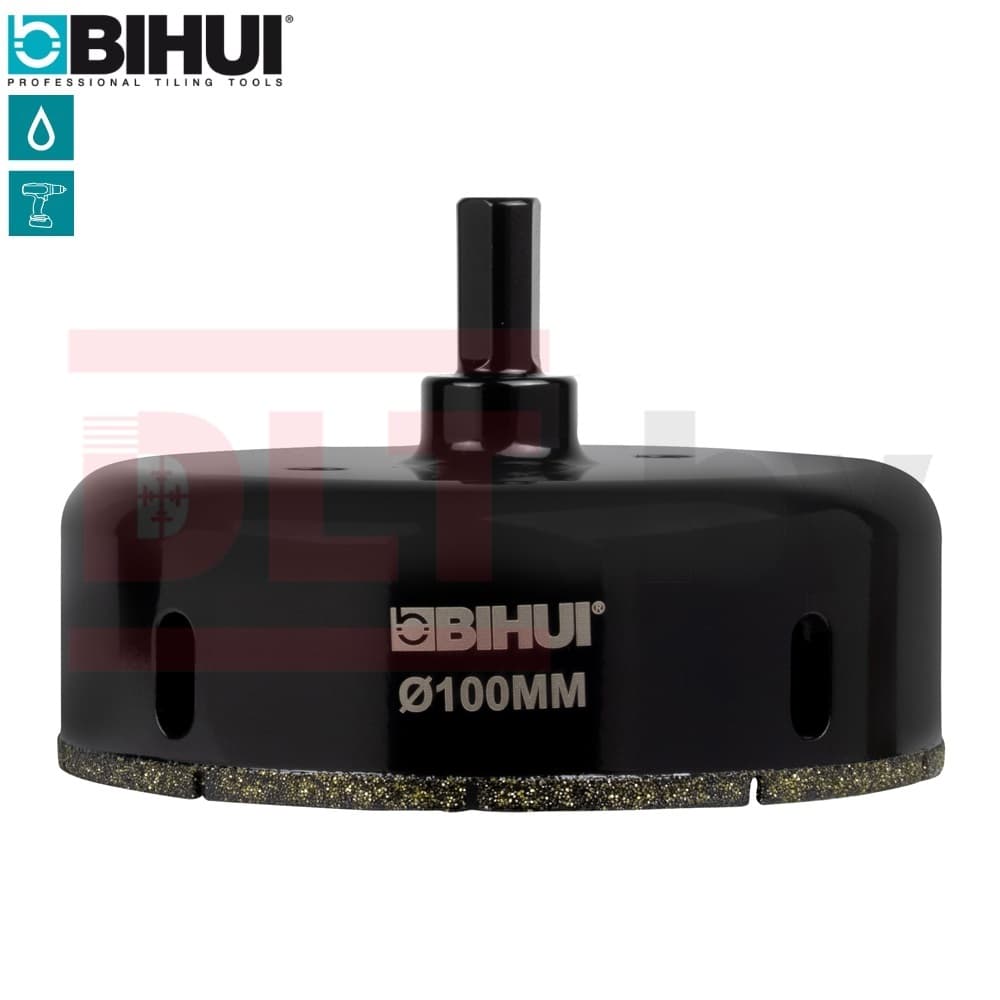 Алмазная коронка по стеклу и керамике BIHUI (гальваническая алмазная коронка), 100мм, арт.DBW100