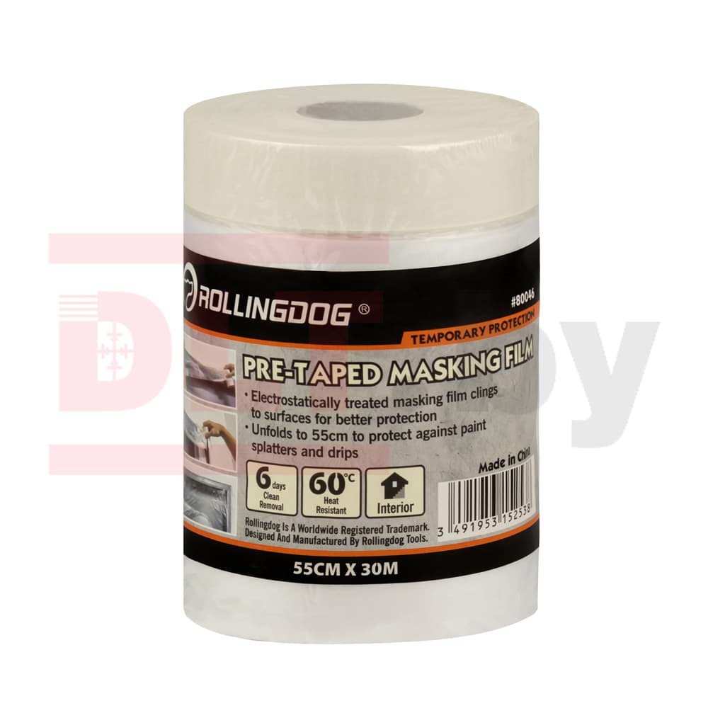 Укрывное полотно на малярной ленте Rollingdog Masking Film 8мкм, 55cм*30м, арт.80046 - фото 3