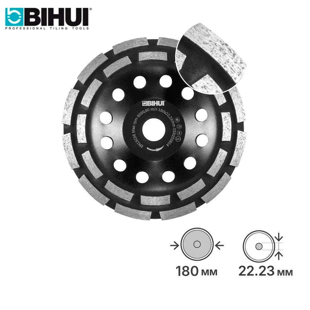 Алмазный шлифовальный диск (алмазная чашка) BIHUI DUAL-ROW MAX 180 мм, арт.CG1900-SW