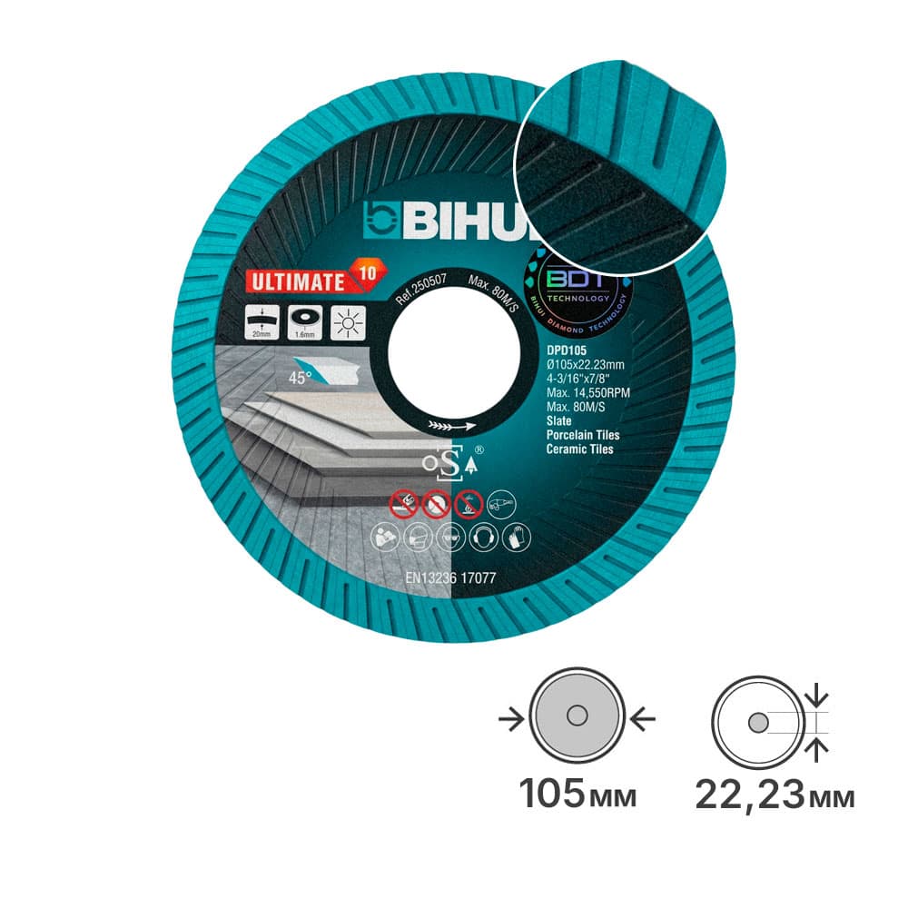 Алмазный диск BIHUI Ultimate Edge 105 мм, для резки и заусовки плитки под 45°, арт.DPD105