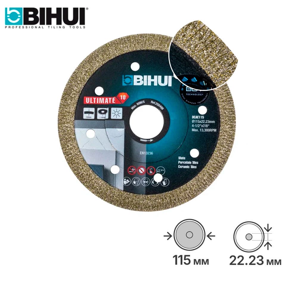 Алмазный диск BIHUI Ultimate (вакуумная пайка) 115х1,4мм, арт.DCAE115