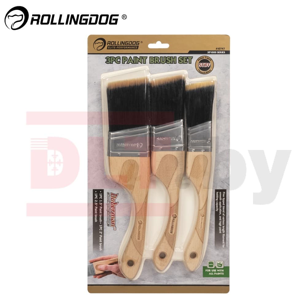 Набор кистей Rollingdog DOBERMAN XP1000 38/50/63 мм, угловой срез, нейлон/полиэстер, арт.10747 - фото 3