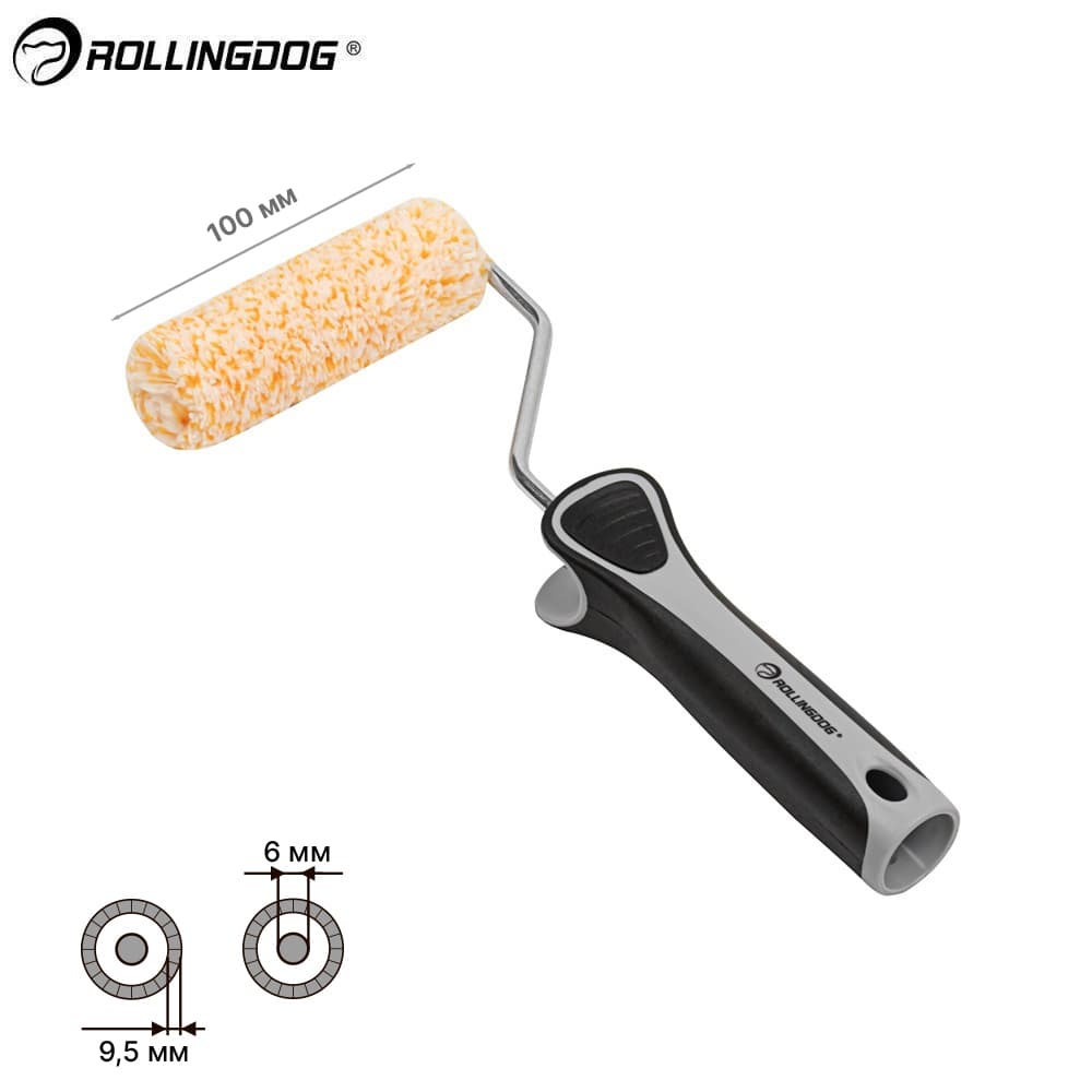 Валик с бюгелем Rollingdog SUPER-MICRO 100 мм, ворс 9,5 мм, микрофибра, конус, серия Professional, арт.60153