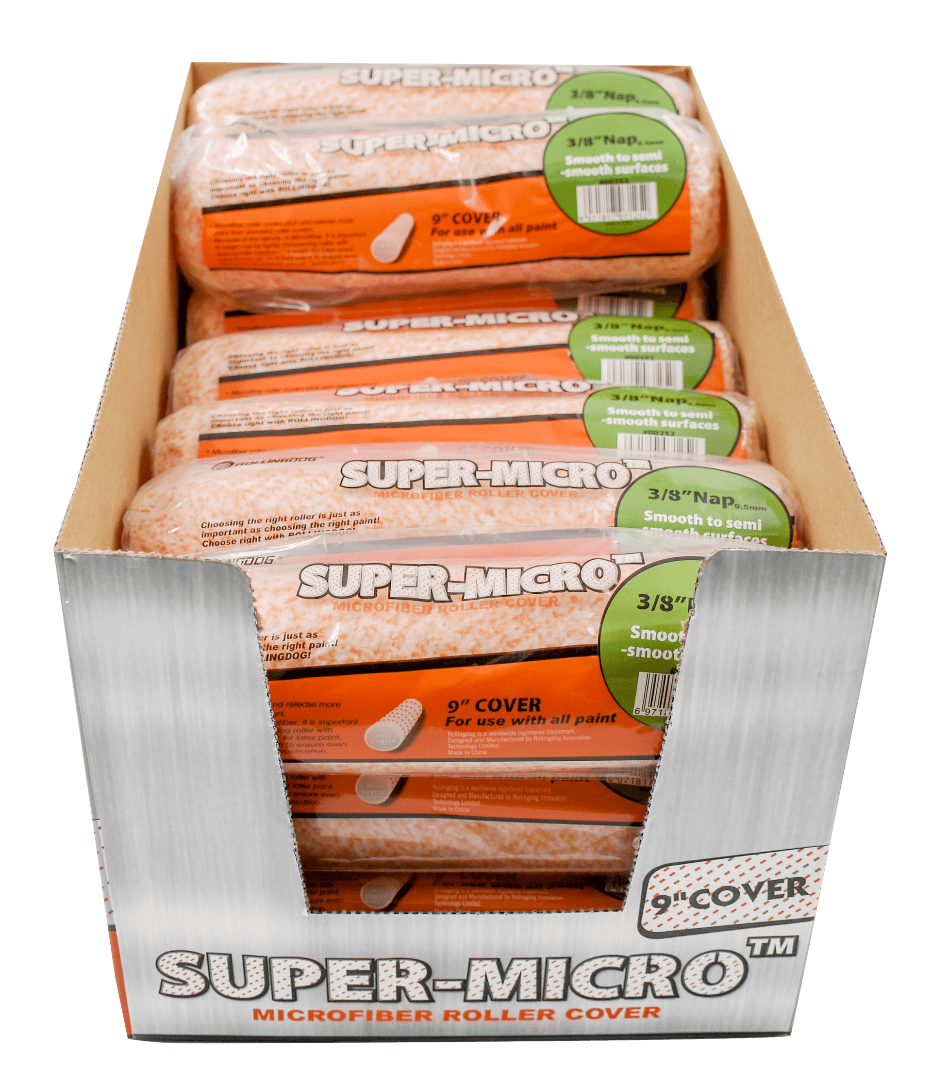 Валик Rollingdog SUPER-MICRO 230мм, ворс 9,5мм, для каркаса 38мм, микрофибра, арт.00252 - фото 7