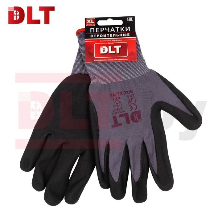 Перчатки строительные DLT с латексным покрытием, размер 10(XL), арт.3759